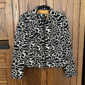 Peck & Peck Animal Print Satin Zipper Jacket Safari Cheetah Leopard Zebra Size 8